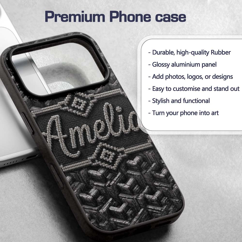 Grey Industrial Cube Texture Abstract Seamless Custom Name Protective Phone Case Mobile Cover Durable Everyday Smartphone Shock Resistant