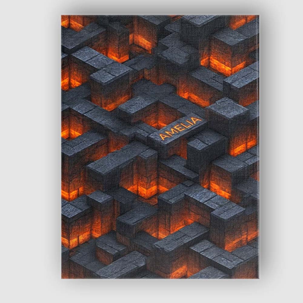 Personalised Name Dark Stone Lava Glow Cube Custom Bespoke Interior Contemporary Canvas Wall Art Print Decor Picture Ready to Hang