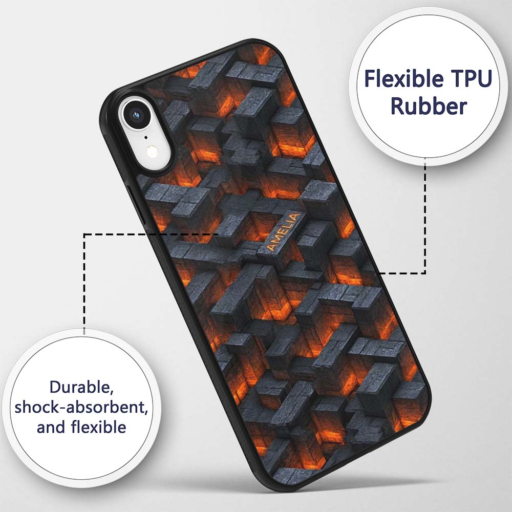 Dark Stone Lava Glow Cube Abstract Printed Design Custom Name Protective Phone Case Mobile Cover Durable Everyday Smartphone Shock Resistant