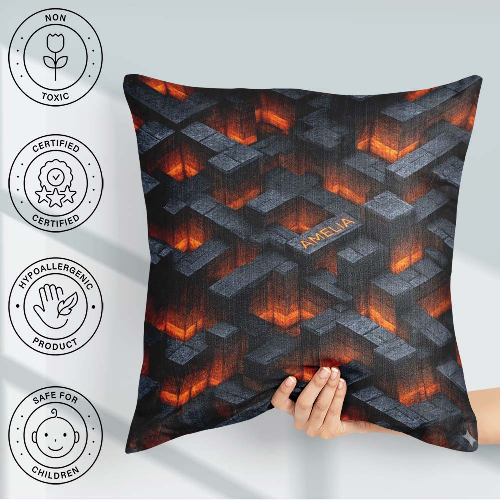 Custom Name Dark Stone Lava Glow Cube Abstract Seamless Pattern Square Filled Cushion Throw Pillow Sofa Bed Home Decor Zip Washable UK Made