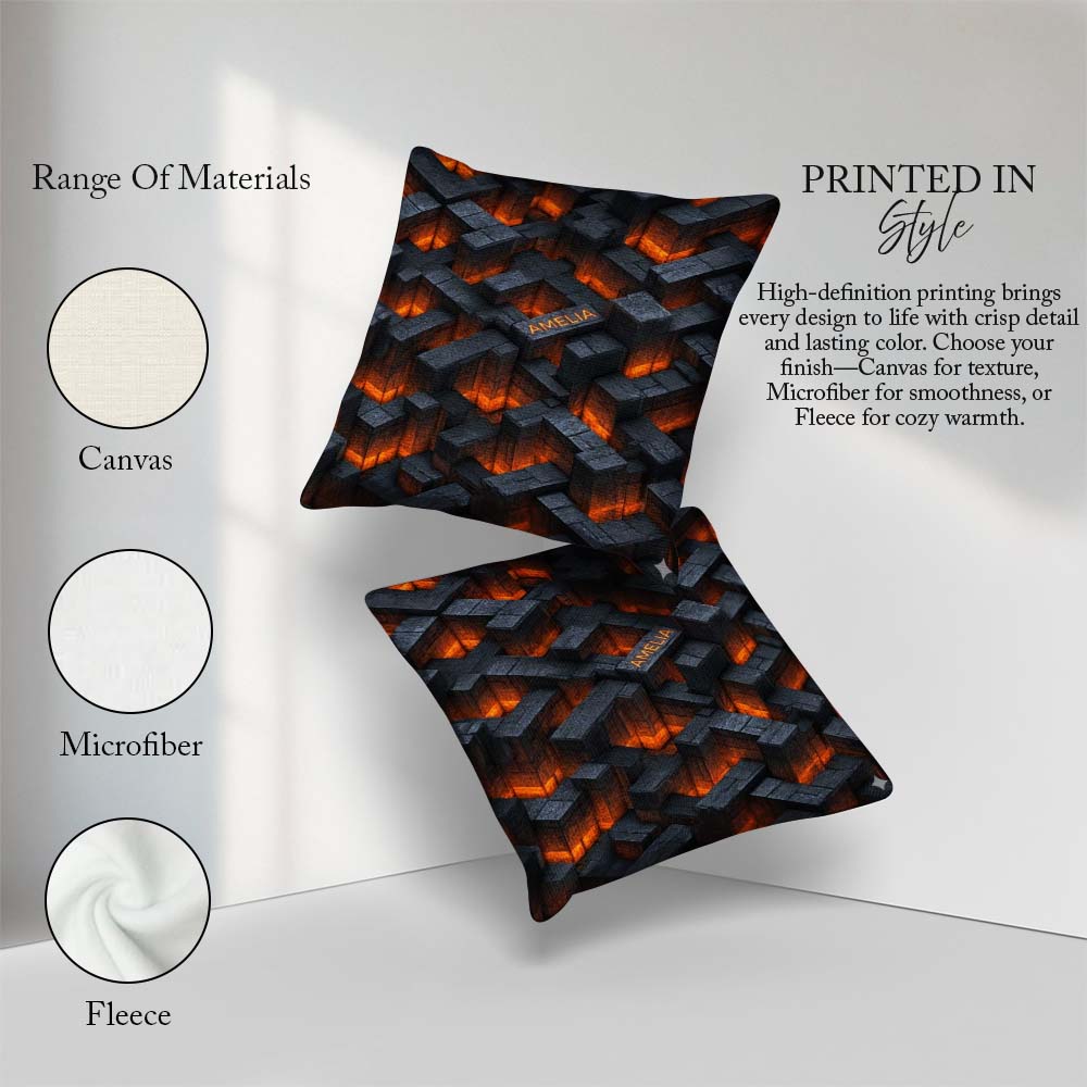 Custom Name Dark Stone Lava Glow Cube Abstract Seamless Pattern Square Filled Cushion Throw Pillow Sofa Bed Home Decor Zip Washable UK Made