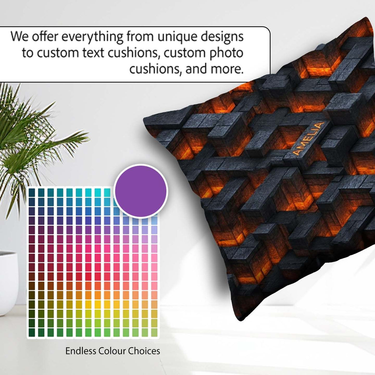 Custom Name Dark Stone Lava Glow Cube Abstract Seamless Pattern Square Filled Cushion Throw Pillow Sofa Bed Home Decor Zip Washable UK Made