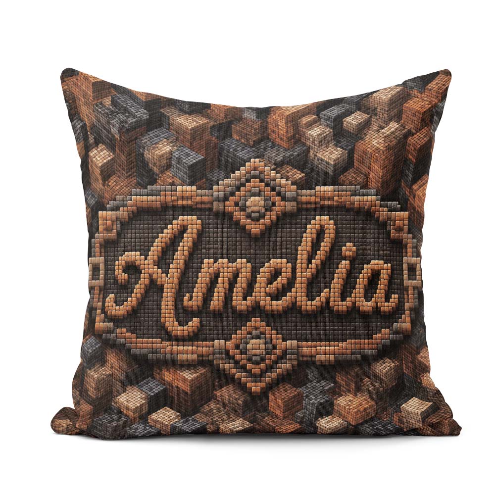 Custom Name Brown Grey 3D Block Terrain Abstract Seamless Lovely Square Filled Cushion Throw Pillow Sofa Bed Home Decor Zip Washable UK Made