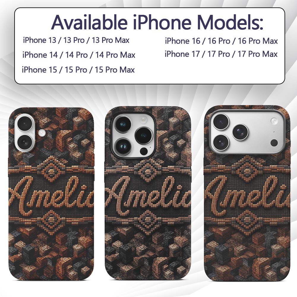 Brown Grey 3D Block Terrain Abstract Seamless Custom Name Protective Phone Case Mobile Cover Durable Everyday Smartphone Shock Resistant