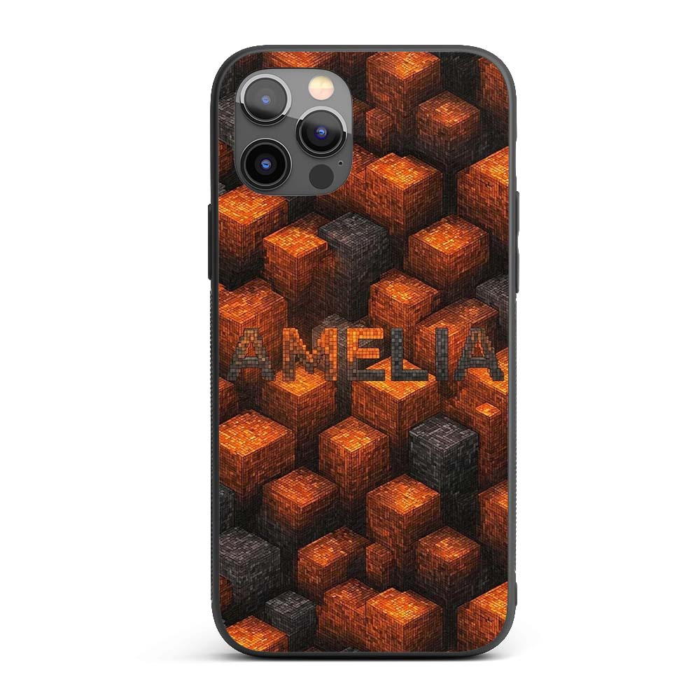 Burnt Orange Grey 3D Cube Block Abstract Seamless Custom Name Protective Phone Case Mobile Cover Durable Everyday Smartphone Shock Resistant