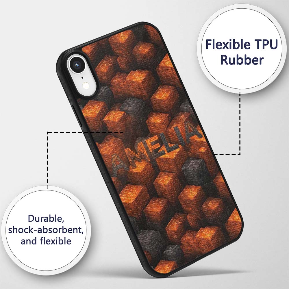 Burnt Orange Grey 3D Cube Block Abstract Seamless Custom Name Protective Phone Case Mobile Cover Durable Everyday Smartphone Shock Resistant