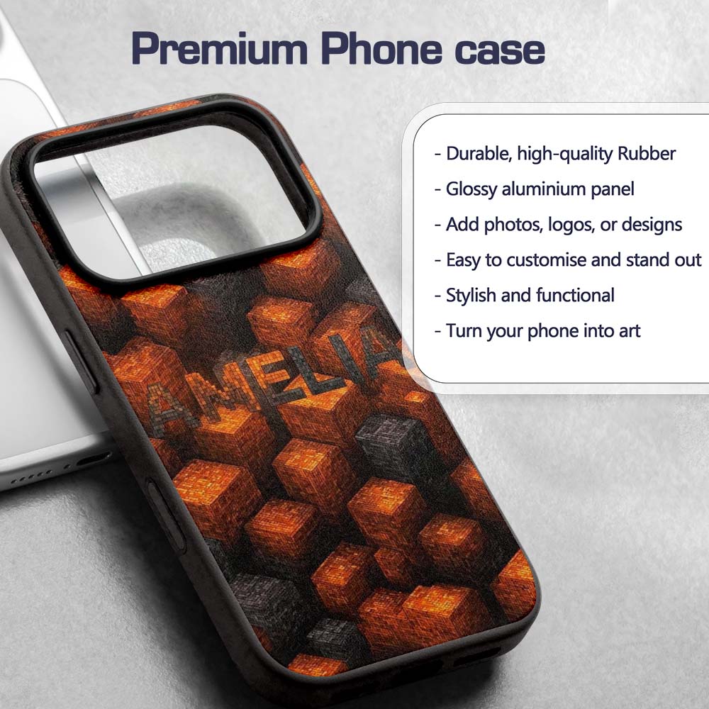 Burnt Orange Grey 3D Cube Block Abstract Seamless Custom Name Protective Phone Case Mobile Cover Durable Everyday Smartphone Shock Resistant