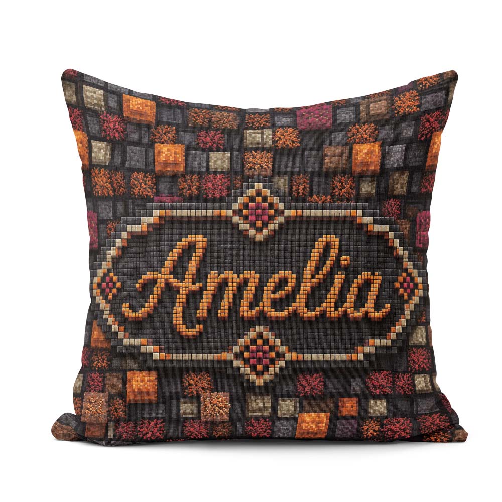 Custom Name Autumn Texture Multicolour Abstract Seamless Pattern Square Filled Cushion Throw Pillow Sofa Bed Home Decor Zip Washable UK Made