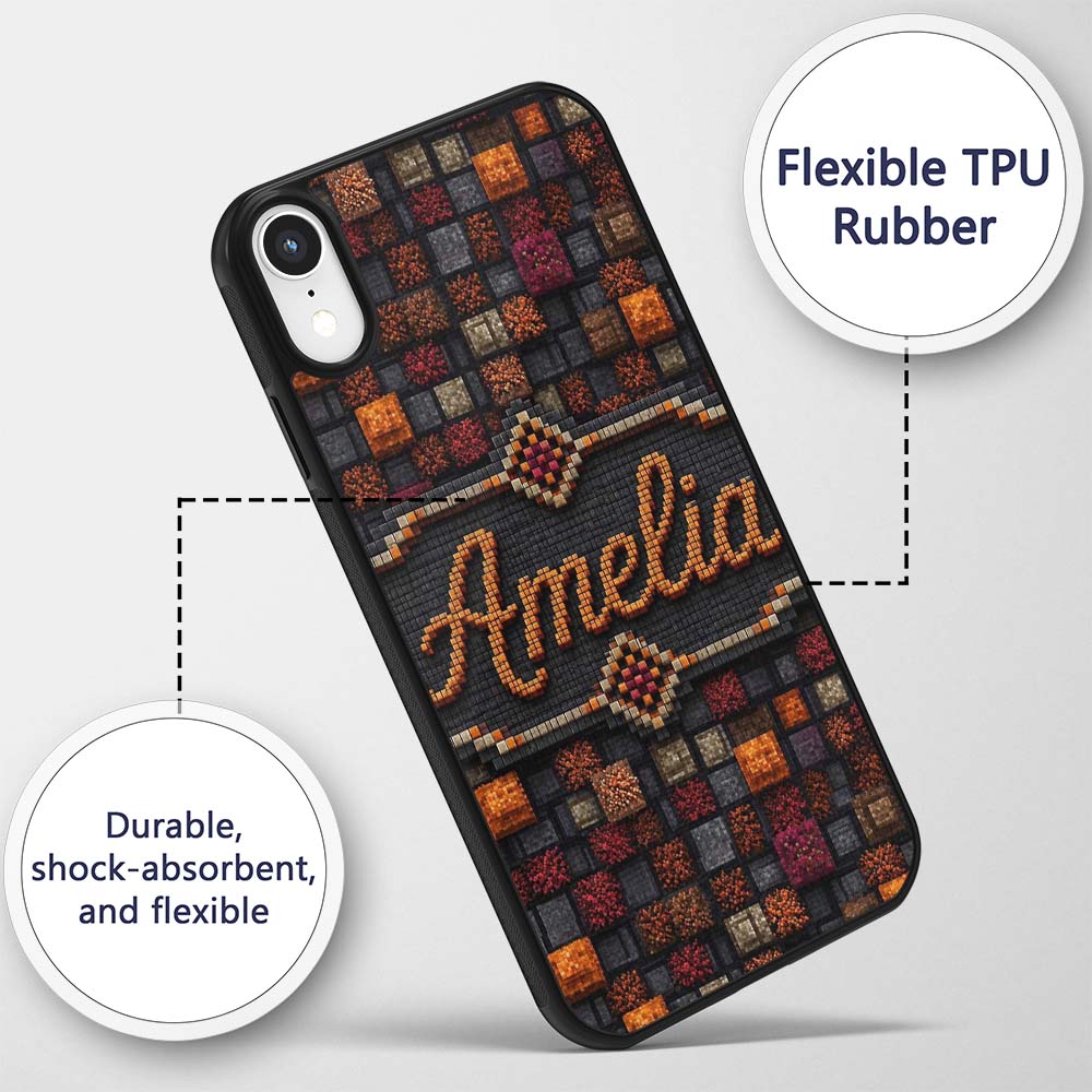 Autumn Mosaic Square Texture Multicolour Abstract Custom Name Protective Phone Case Mobile Cover Durable Everyday Smartphone Shock Resistant
