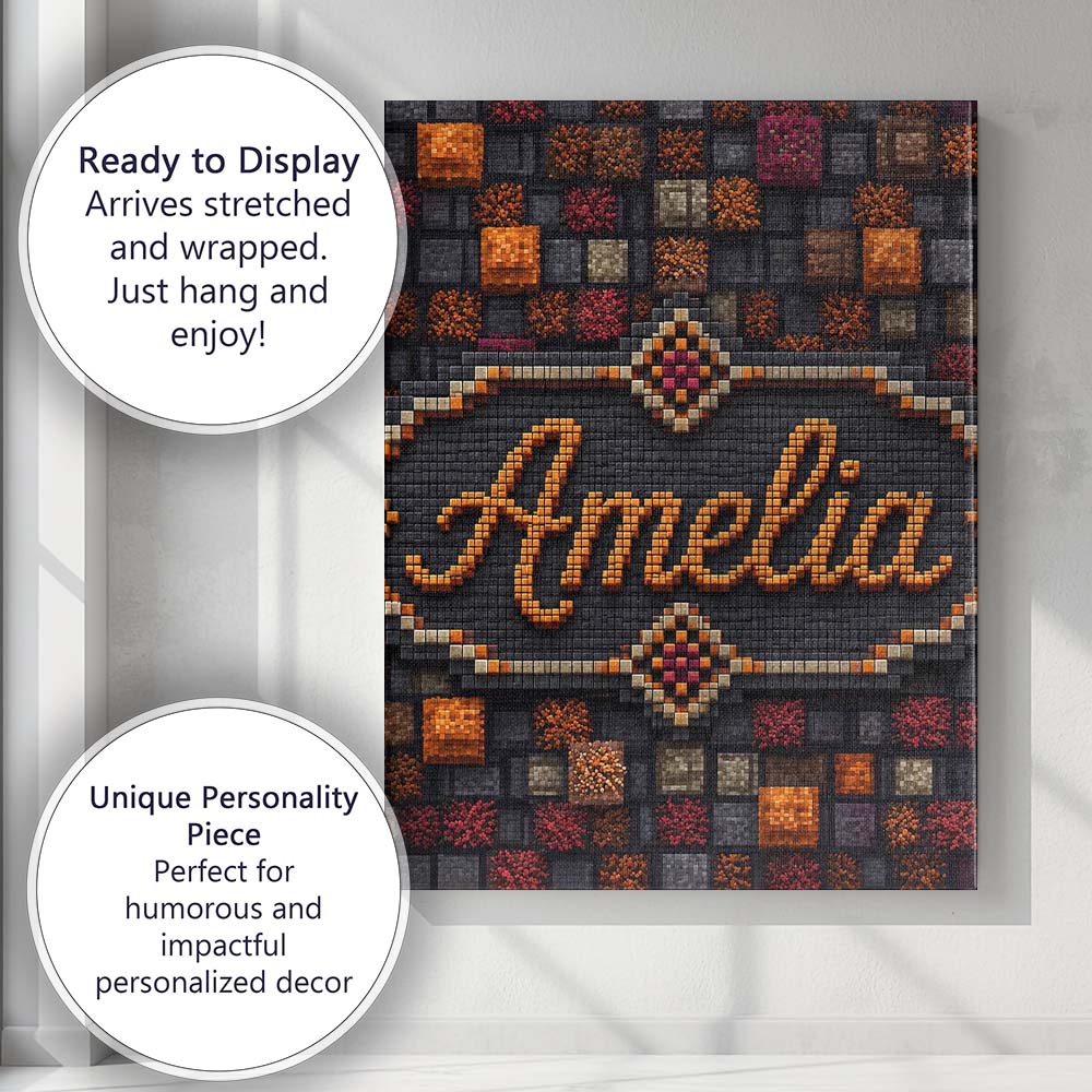 Personalised Name Autumn Mosaic Square Custom Modern Room Accent Elegant Feature Canvas Wall Art Print Decor Picture Ready to Hang