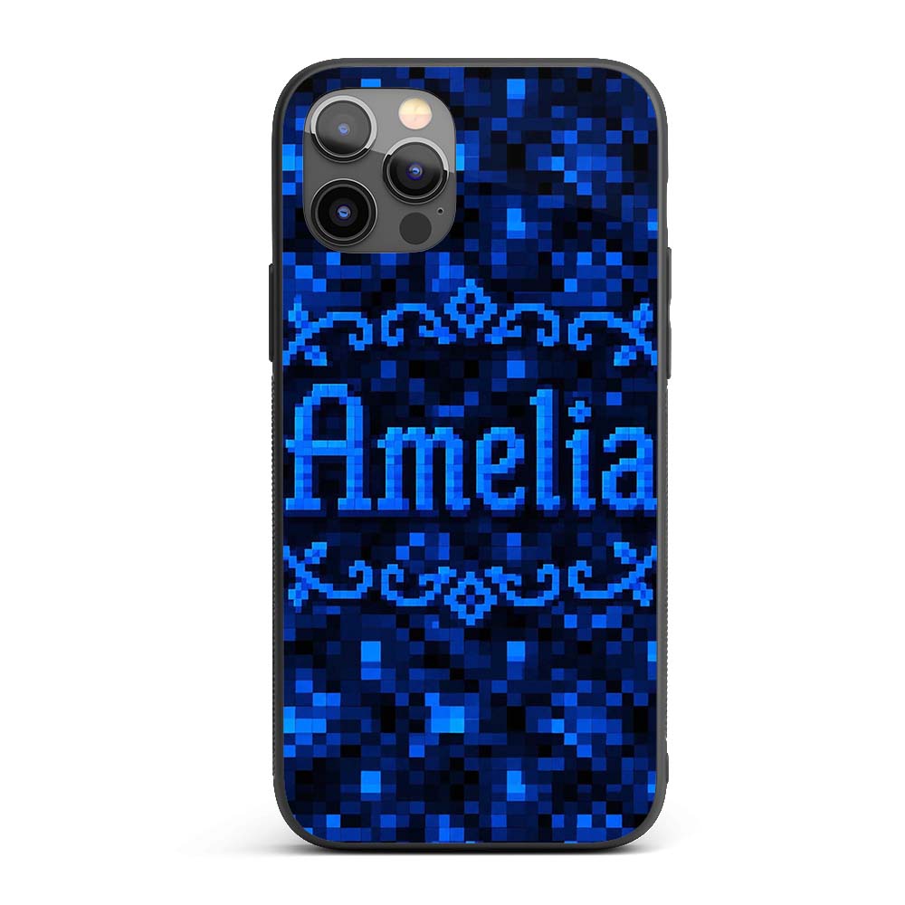Dark Blue Pixel Texture Abstract Seamless Cute Custom Name Protective Phone Case Mobile Cover Durable Everyday Smartphone Shock Resistant