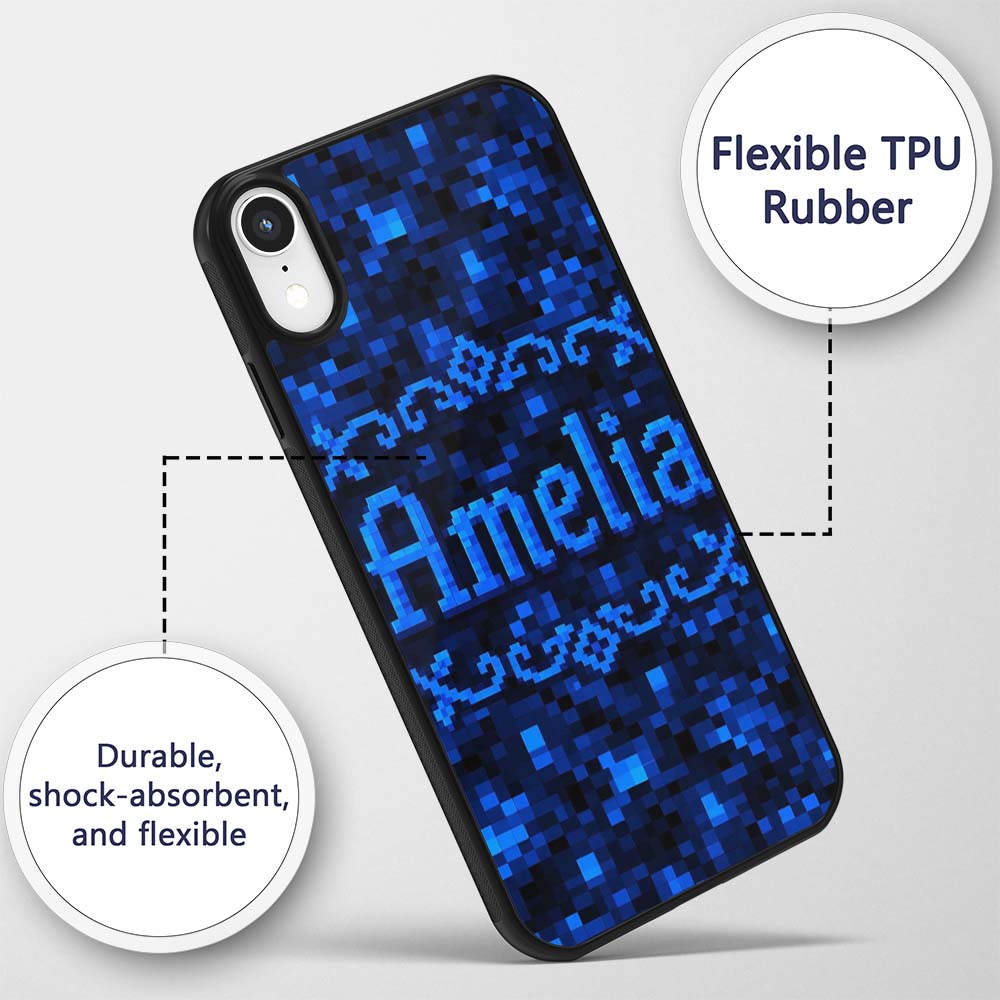 Dark Blue Pixel Texture Abstract Seamless Cute Custom Name Protective Phone Case Mobile Cover Durable Everyday Smartphone Shock Resistant