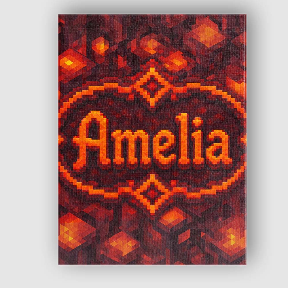 Personalised Name Red Lava Cube Block Custom Modern Room Accent Creative Decorator Style Canvas Wall Art Print Decor Picture Ready to Hang