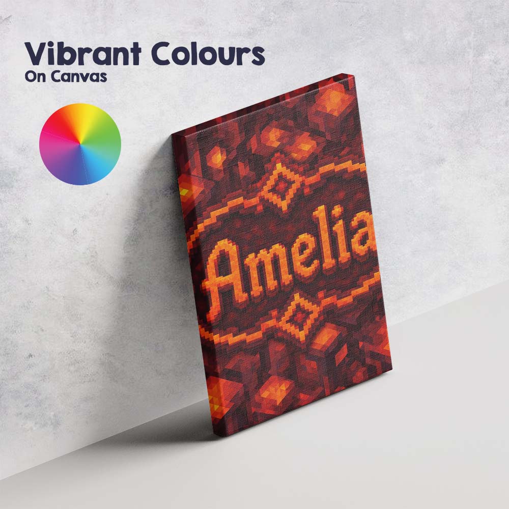 Personalised Name Red Lava Cube Block Custom Modern Room Accent Creative Decorator Style Canvas Wall Art Print Decor Picture Ready to Hang