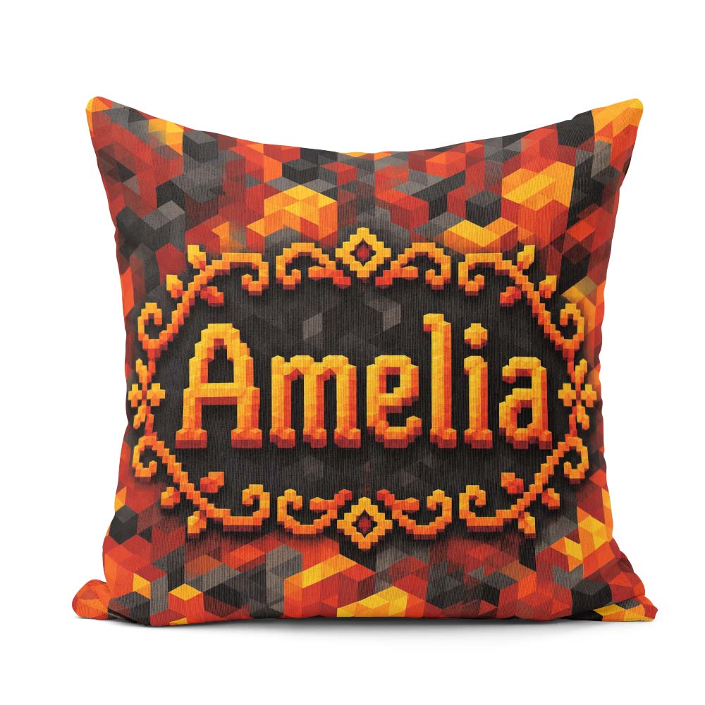 Custom Name Red Yellow Geometric Cube Abstract Seamless Pattern Square Filled Cushion Throw Pillow Sofa Bed Home Decor Zip Washable UK Made