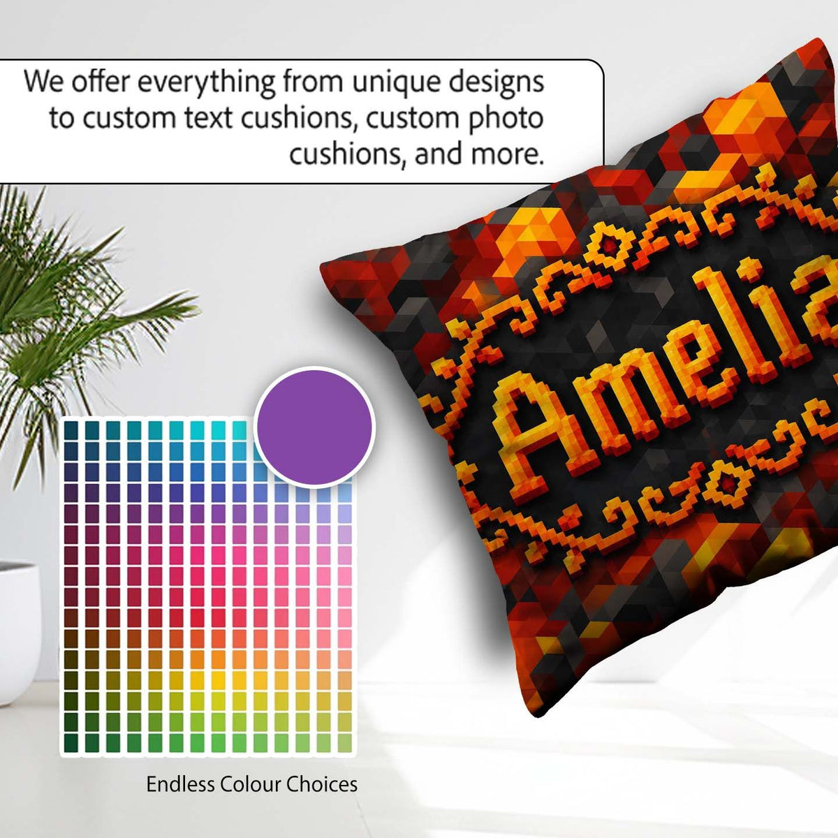 Custom Name Red Yellow Geometric Cube Abstract Seamless Pattern Square Filled Cushion Throw Pillow Sofa Bed Home Decor Zip Washable UK Made