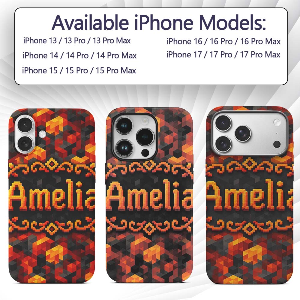 Red Yellow Geometric Cube Abstract Printed Design Custom Name Protective Phone Case Mobile Cover Durable Everyday Smartphone Shock Resistant