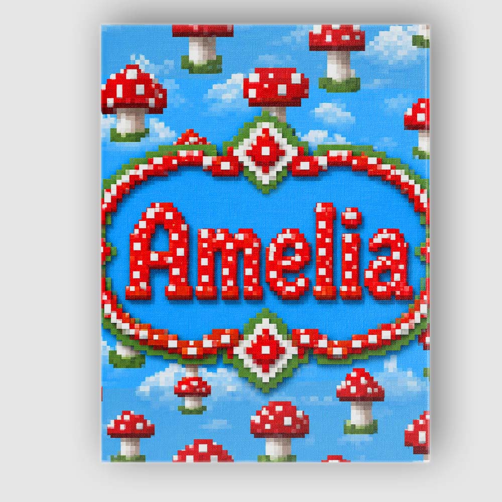 Personalised Name Cute Pixel Mushroom Custom Modern Room Accent Creative Decorator Style Canvas Wall Art Print Decor Picture Ready to Hang