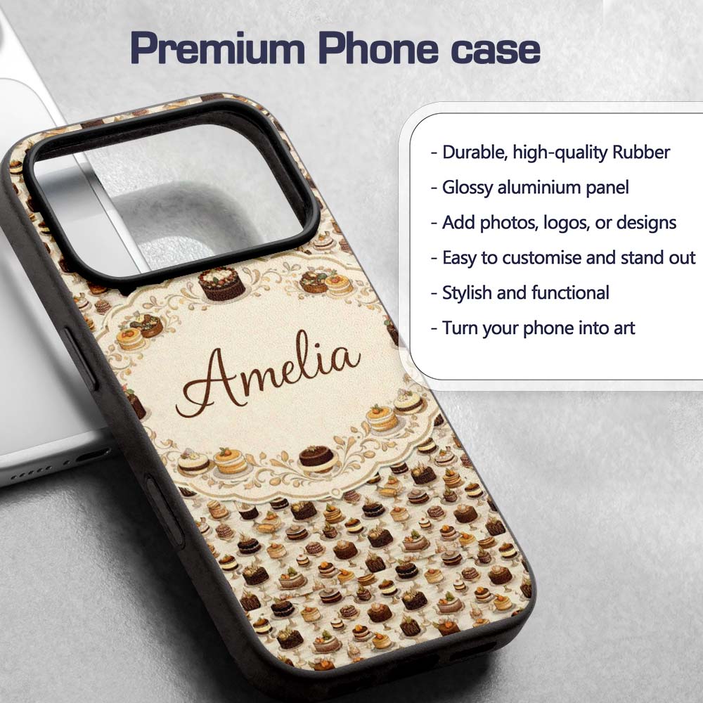 Green Floral Cake Seamless Pattern Botanical Custom Name Protective Phone Case Mobile Cover Durable Everyday Smartphone Shock Resistant