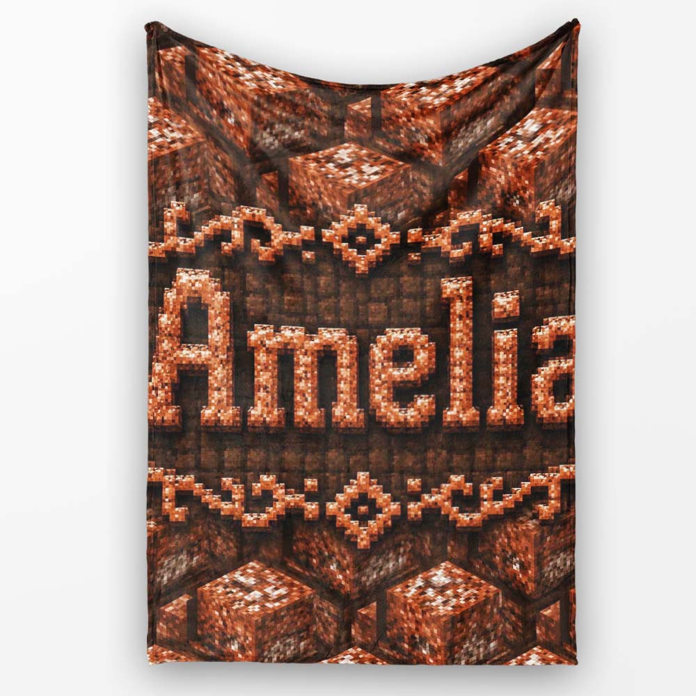 Rustic Brown Stone Cube Texture Abstract Seamless Pattern Lovely Personalised Custom Name Super Soft Fleece Blanket Bed Sofa Throw
