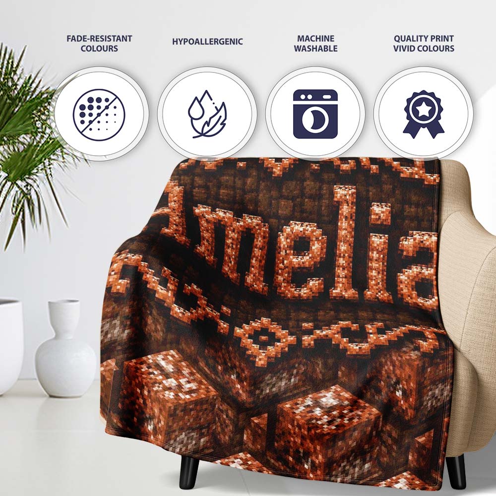 Rustic Brown Stone Cube Texture Abstract Seamless Pattern Lovely Personalised Custom Name Super Soft Fleece Blanket Bed Sofa Throw