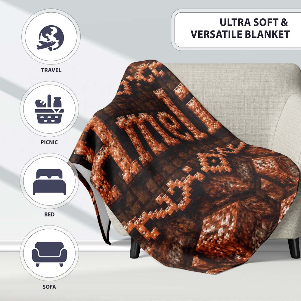 Rustic Brown Stone Cube Texture Abstract Seamless Pattern Lovely Personalised Custom Name Super Soft Fleece Blanket Bed Sofa Throw