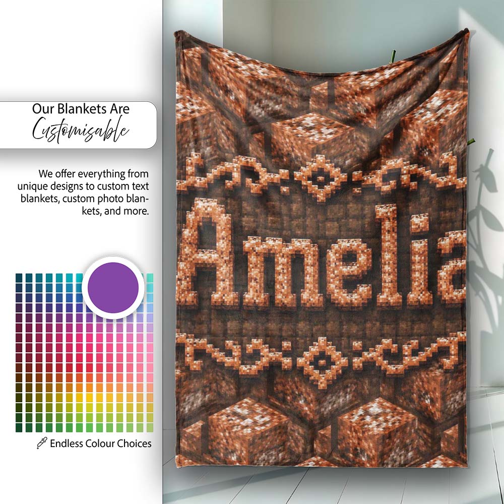 Rustic Brown Stone Cube Texture Abstract Seamless Pattern Lovely Personalised Custom Name Super Soft Fleece Blanket Bed Sofa Throw