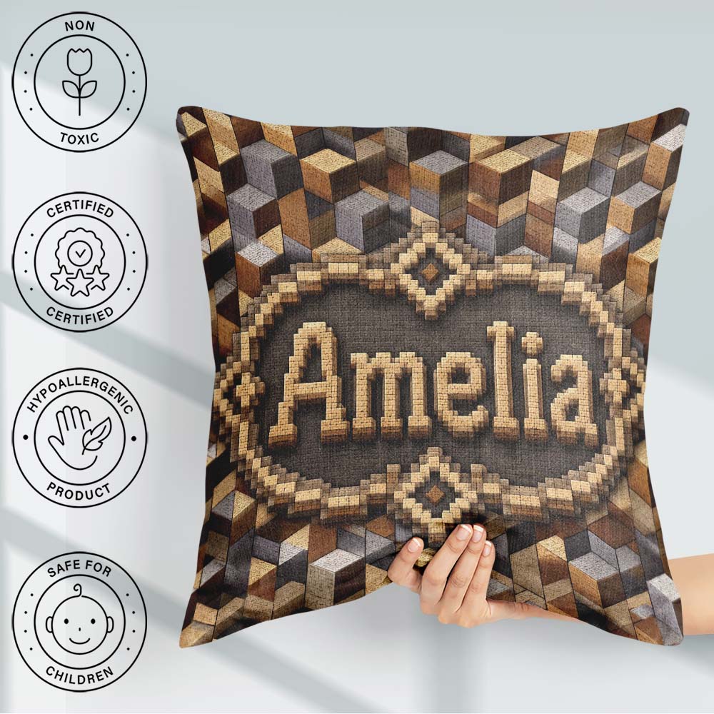 Custom Name Neutral Beige Grey 3D Cube Abstract Seamless Pattern Square Filled Cushion Throw Pillow Sofa Bed Home Decor Zip Washable UK Made