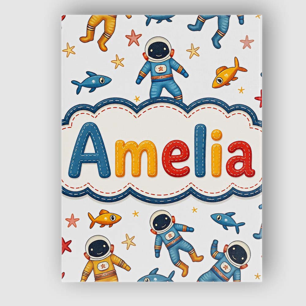 Personalised Name Cute Cartoon Astronaut Custom Unique Gift Idea Elegant Feature Canvas Wall Art Print Decor Picture Ready to Hang