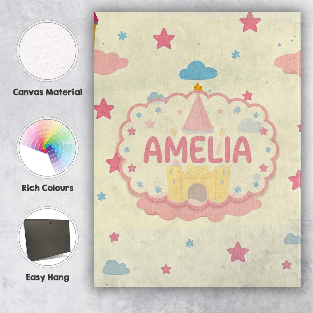 Personalised Name Cute Fantasy Castle Custom Modern Room Accent Creative Decorator Style Canvas Wall Art Print Decor Picture Ready to Hang