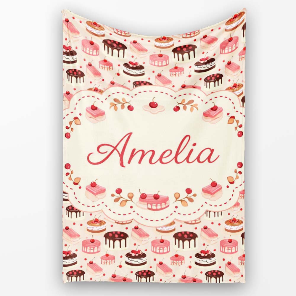 Blue White Cake Seamless Pattern Minimal Dessert Food Design Lovely Personalised Custom Name Super Soft Fleece Blanket Bed Sofa Throw