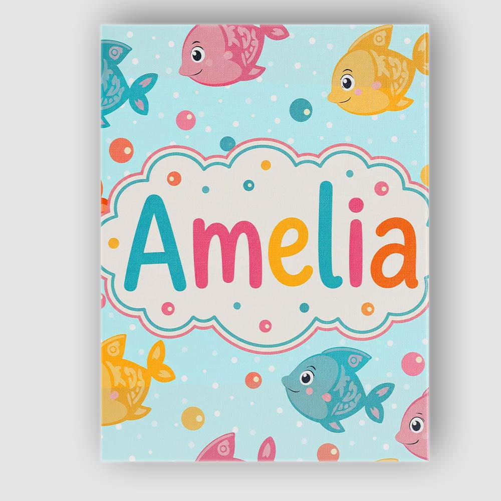 Personalised Name Cute Colorful Fish Ocean Custom Unique Gift Idea Elegant Feature Canvas Wall Art Print Decor Picture Ready to Hang
