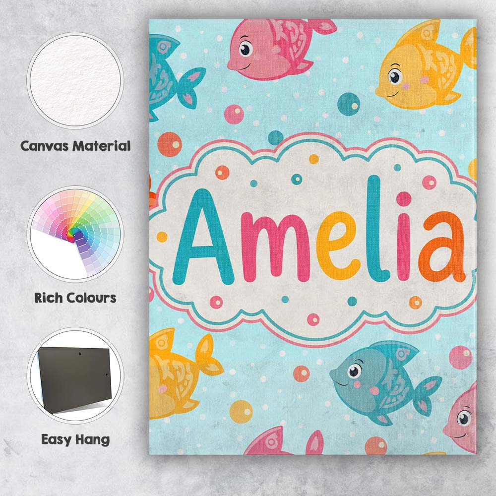 Personalised Name Cute Colorful Fish Ocean Custom Unique Gift Idea Elegant Feature Canvas Wall Art Print Decor Picture Ready to Hang
