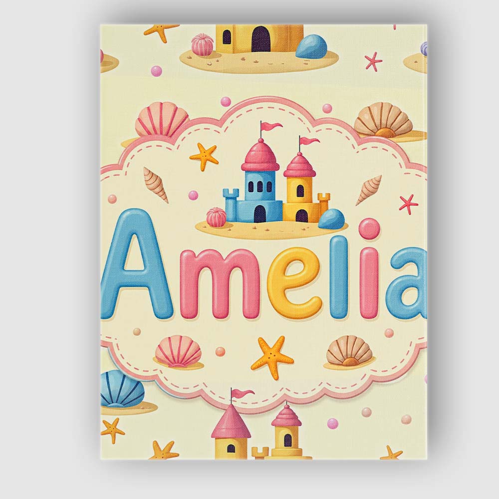 Personalised Name Cute Sandcastles Seashells Custom Bespoke Contemporary Display Canvas Wall Art Print Decor Picture Ready to Hang