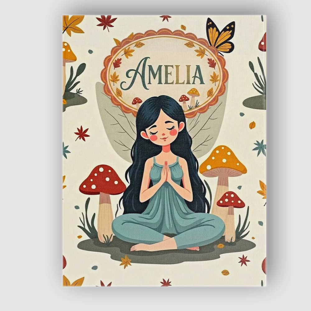 Personalised Name Cute Fairy with Mushrooms Custom Bespoke Interior Contemporary Canvas Wall Art Print Decor Picture Ready to Hang