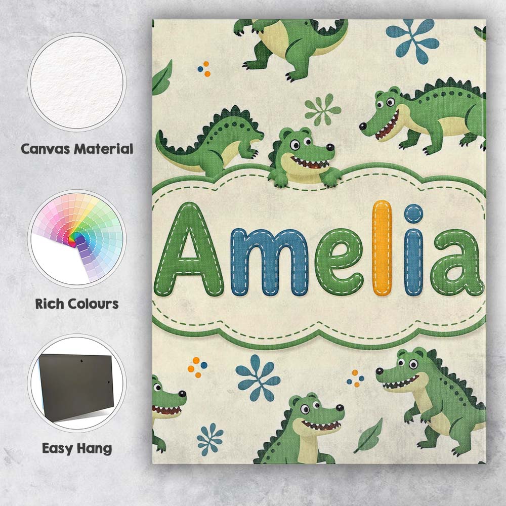 Personalised Name Cute Cartoon Crocodiles Custom Unique Gift Idea Elegant Feature Canvas Wall Art Print Decor Picture Ready to Hang