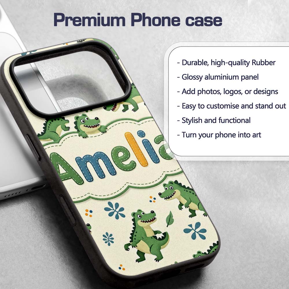 Cute Cartoon Crocodiles Jungle Leaves Playful Custom Name Protective Phone Case Mobile Cover Durable Everyday Smartphone Shock Resistant