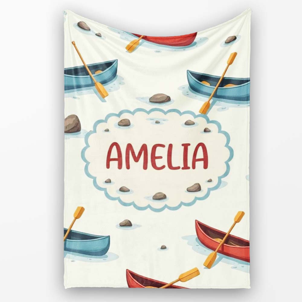 Cute Canoes with Duck Lake Water Adventure Seamless Pattern Lovely Personalised Custom Name Super Soft Fleece Blanket Bed Sofa Throw