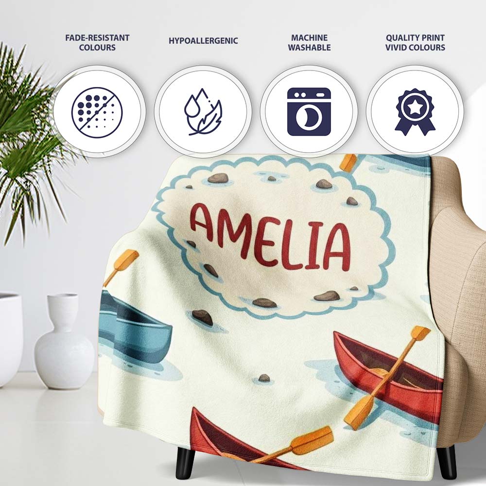 Cute Canoes with Duck Lake Water Adventure Seamless Pattern Lovely Personalised Custom Name Super Soft Fleece Blanket Bed Sofa Throw