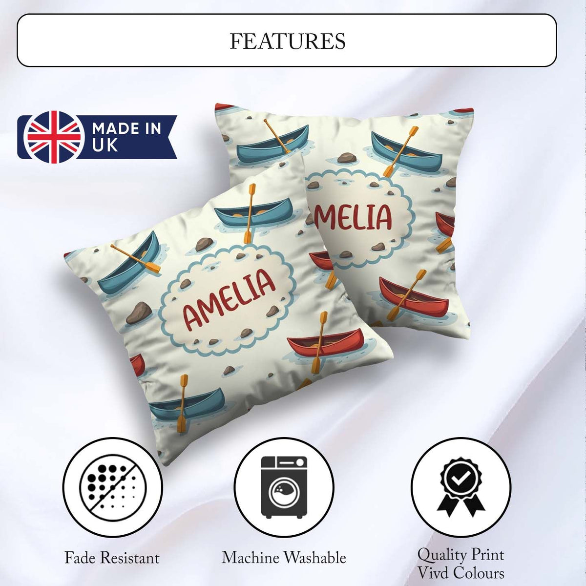 Custom Name Cute with Duck Lake Water Adventure Seamless Pattern Square Filled Cushion Throw Pillow Sofa Bed Home Decor Zip Washable UK Made