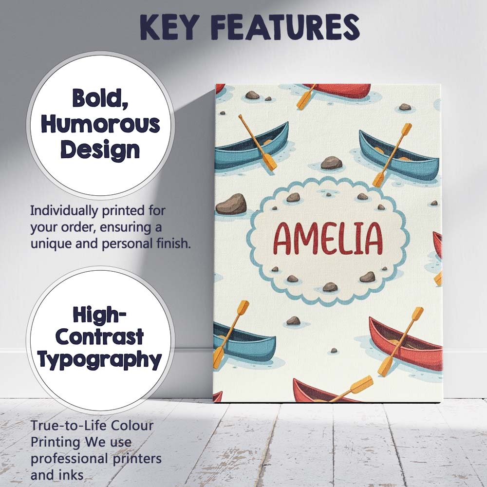 Personalised Name Cute Canoes with Duck Custom Modern Room Accent Elegant Feature Canvas Wall Art Print Decor Picture Ready to Hang