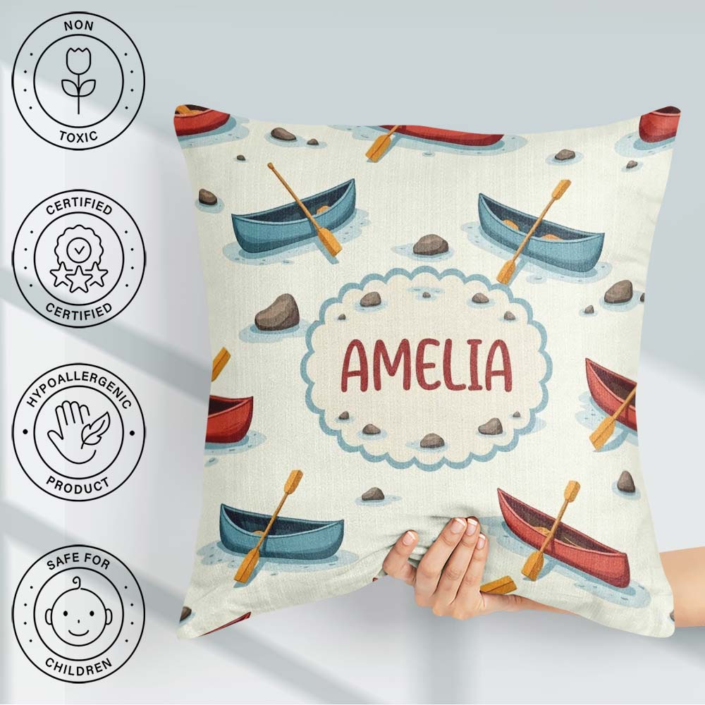 Custom Name Cute with Duck Lake Water Adventure Seamless Pattern Square Filled Cushion Throw Pillow Sofa Bed Home Decor Zip Washable UK Made