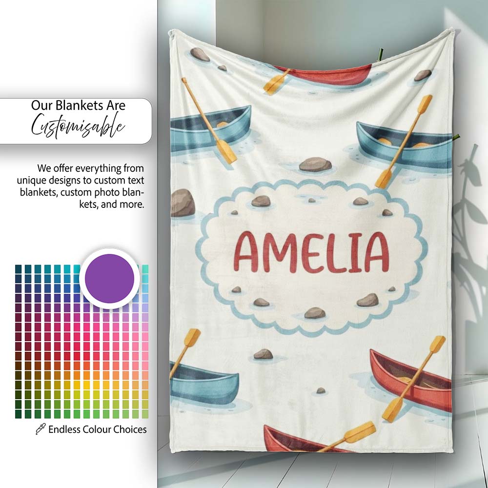 Cute Canoes with Duck Lake Water Adventure Seamless Pattern Lovely Personalised Custom Name Super Soft Fleece Blanket Bed Sofa Throw