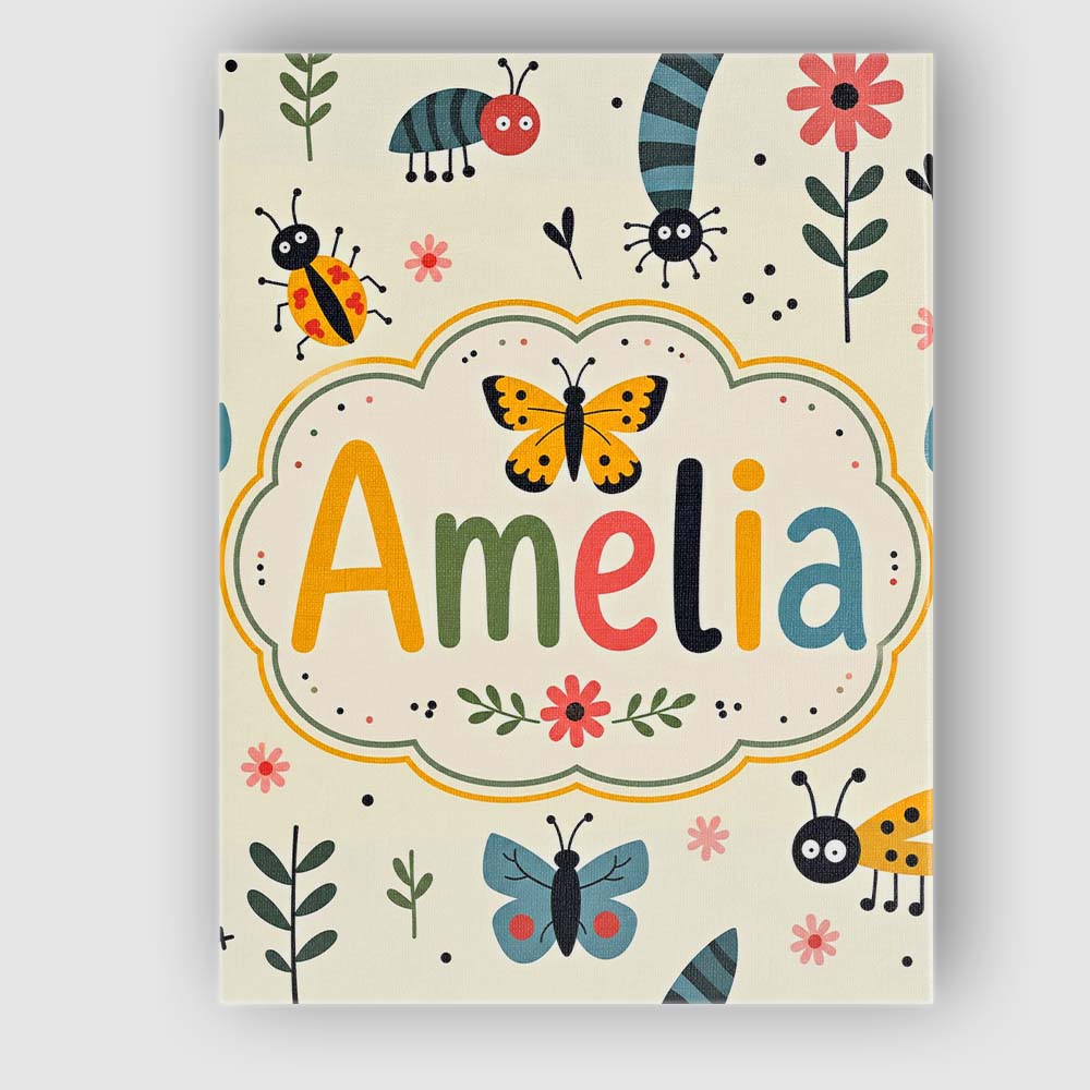 Personalised Name Cute Butterflies Ladybugs Custom Bespoke Interior Contemporary Canvas Wall Art Print Decor Picture Ready to Hang