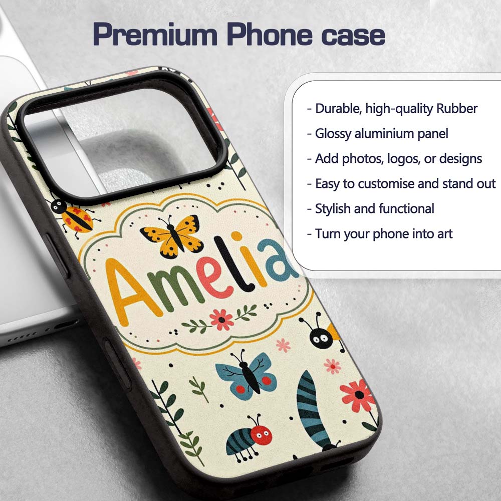 Cute Butterflies Ladybugs Flowers Garden Insects Custom Name Protective Phone Case Mobile Cover Durable Everyday Smartphone Shock Resistant