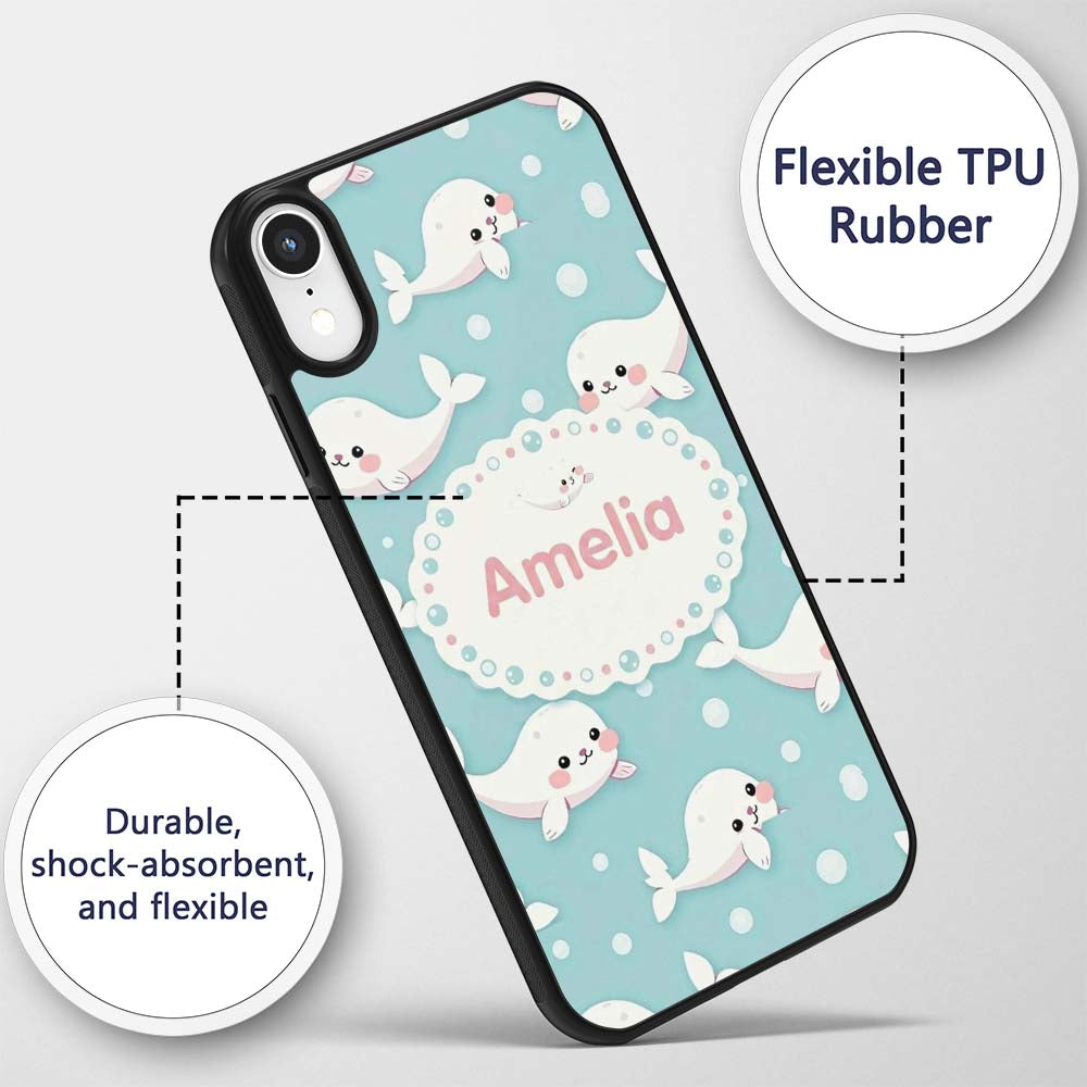 Cute Baby Seals Ocean Bubbles Marine Seamless Custom Name Protective Phone Case Mobile Cover Durable Everyday Smartphone Shock Resistant