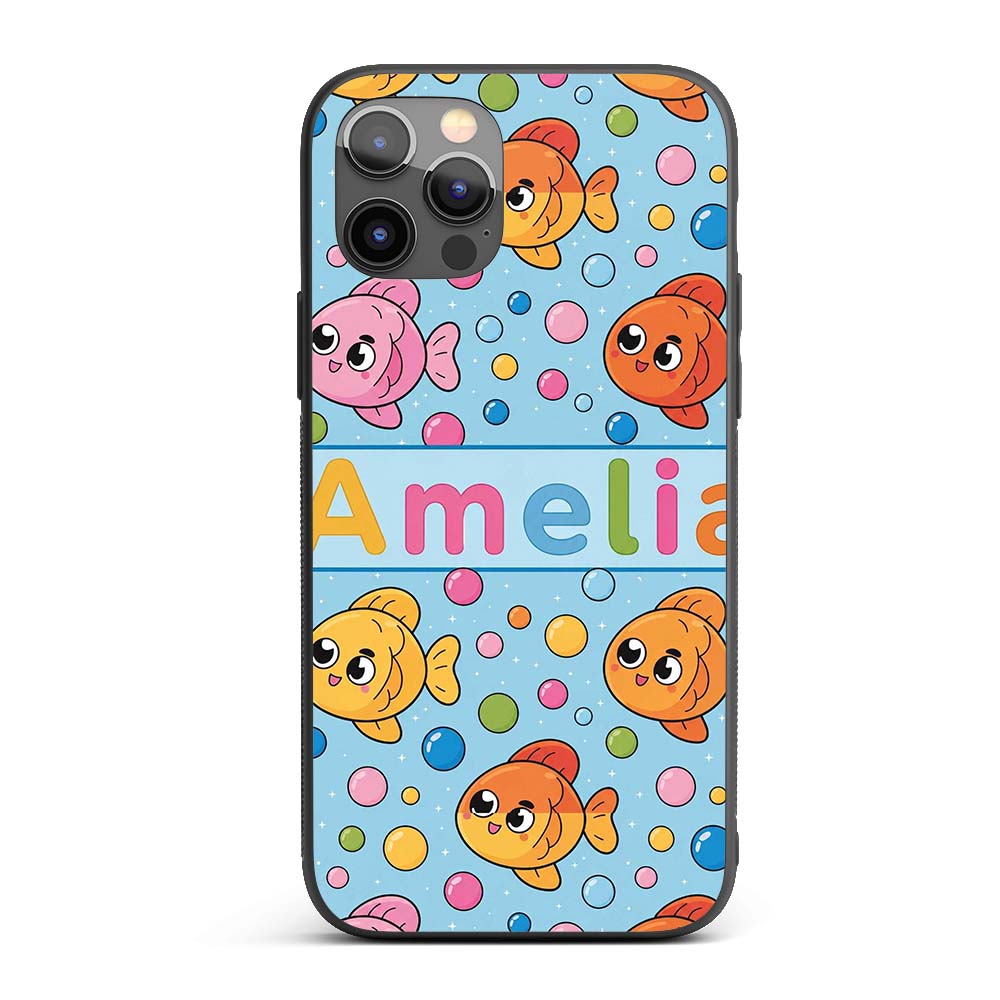 Cute Colorful Fish Bubbles Underwater Kawaii Custom Name Protective Phone Case Mobile Cover Durable Everyday Smartphone Shock Resistant