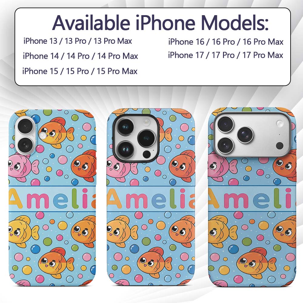 Cute Colorful Fish Bubbles Underwater Kawaii Custom Name Protective Phone Case Mobile Cover Durable Everyday Smartphone Shock Resistant