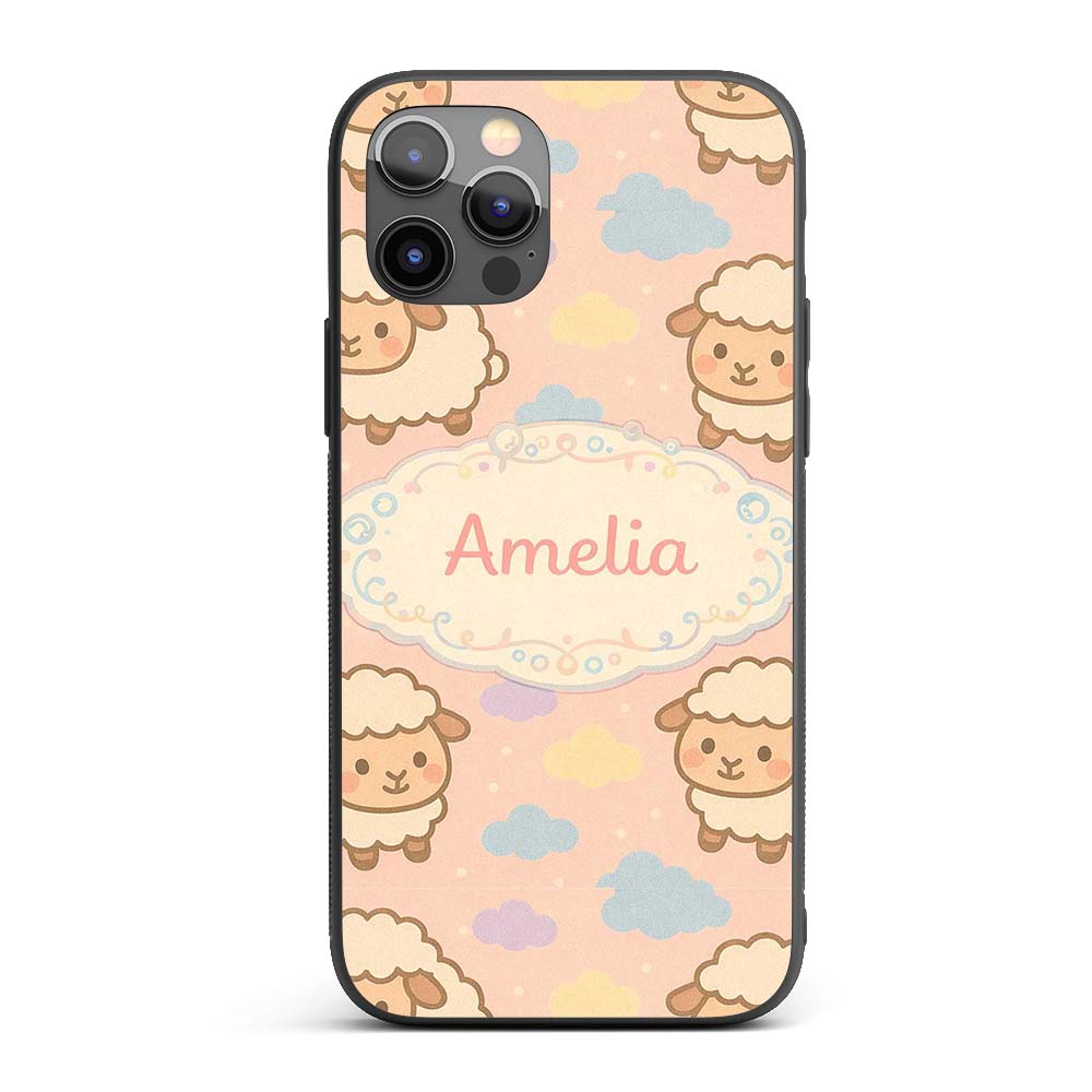 Cute Sheep Cloud Cartoon Farm Animal Pattern Cute Custom Name Protective Phone Case Mobile Cover Durable Everyday Smartphone Shock Resistant
