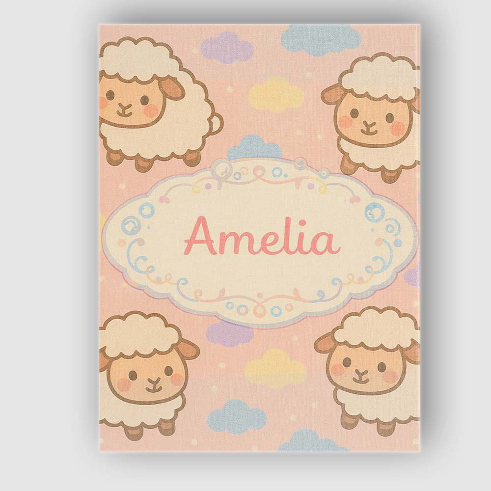 Personalised Name Cute Sheep Cloud Cartoon Farm Animal Pattern Custom Decorative Canvas Wall Art Print Decor Picture Ready to Hang